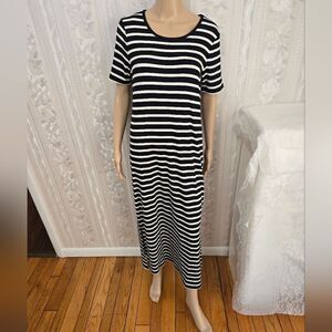 Tahari Black and White Striped Maxi Dress